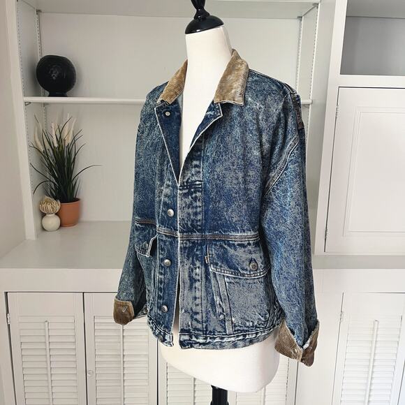 Vintage Levi's Corduroy Collar Cuff Denim Jean Jacket Unisex Size Men S/Women L - Picture 2 of 10